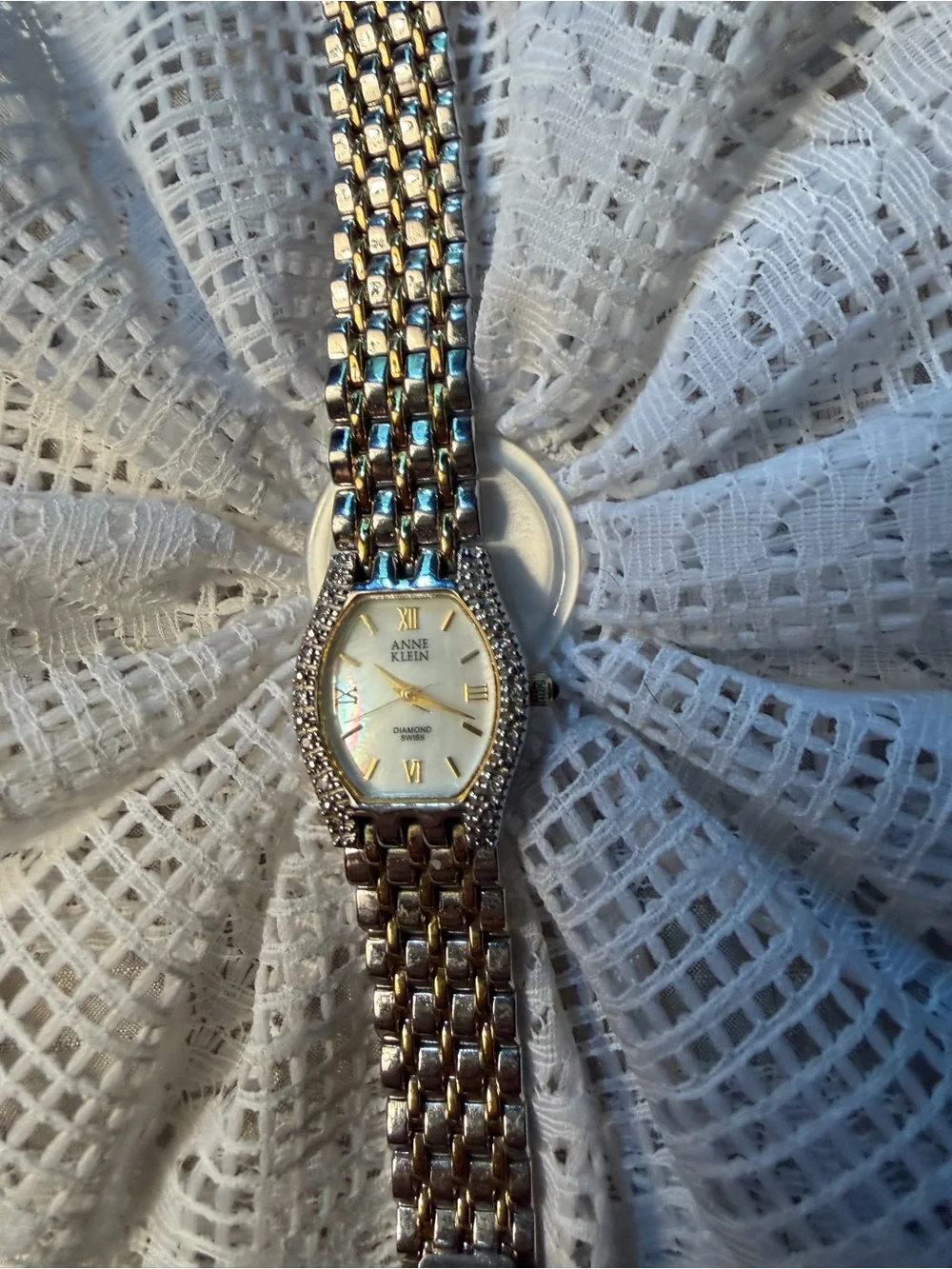 Anne Klein Two-Tone Gold and Silver Crystal Bezel Watch